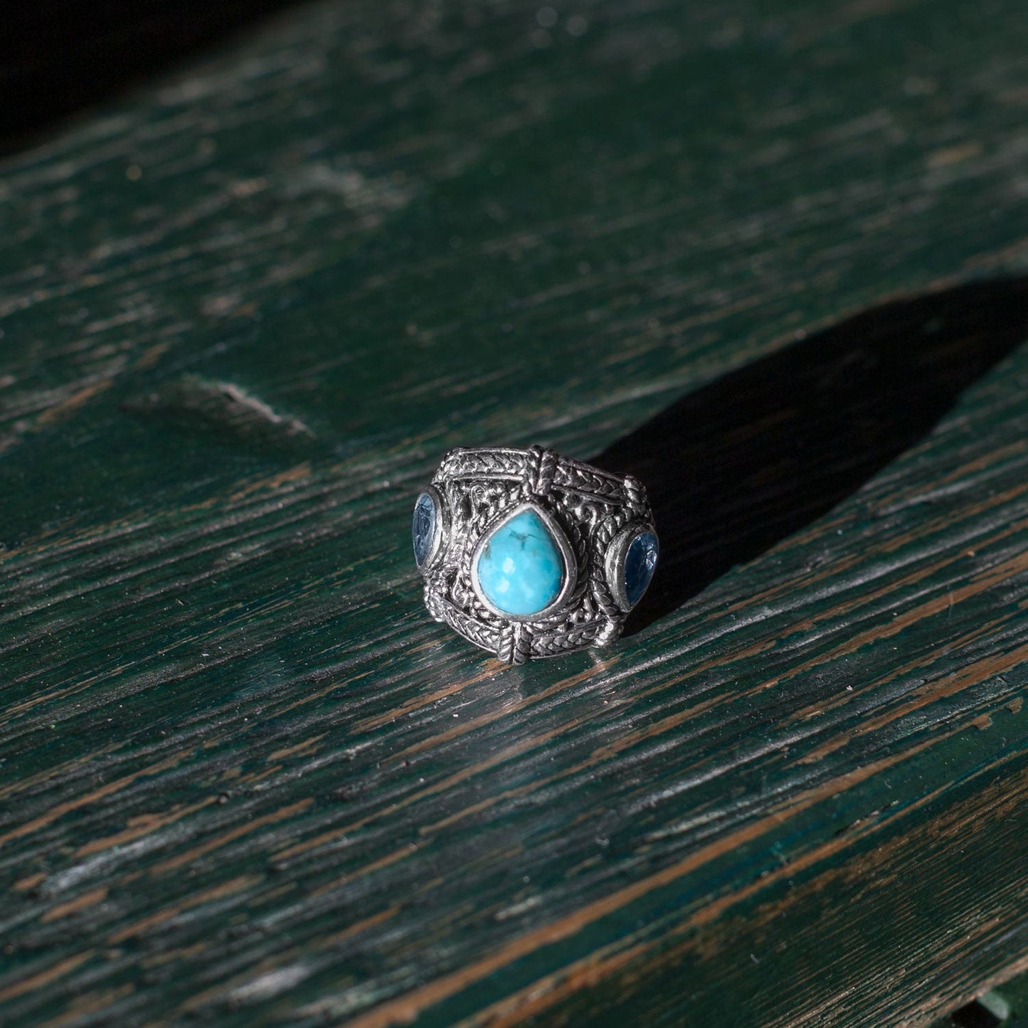 Blue Topaz and Reconstituted Turquoise Ring