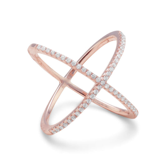 18 Karat Rose Gold Plated Criss Cross 'X' Ring with Signity CZs