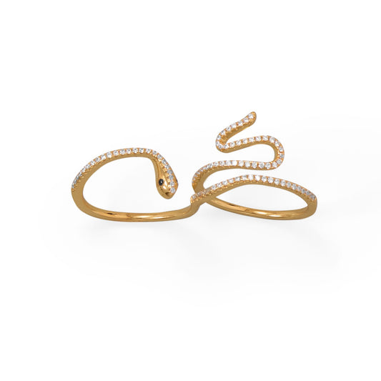 Sassy Serpent! 14 Karat Gold Plated CZ Wrap Snake Ring