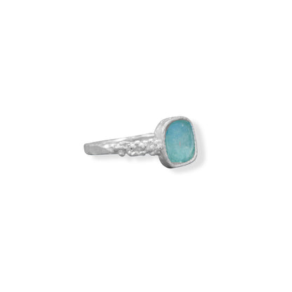 Square Aqua Roman Glass with Pebble Band Ring