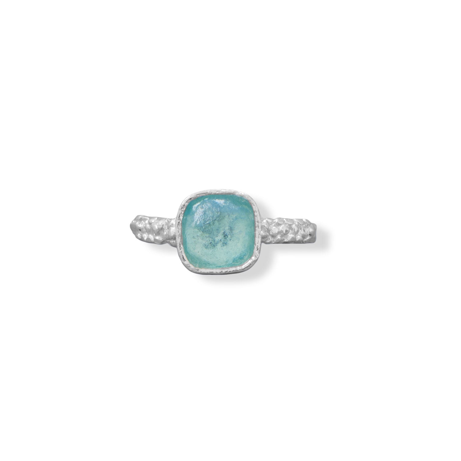 Square Aqua Roman Glass with Pebble Band Ring